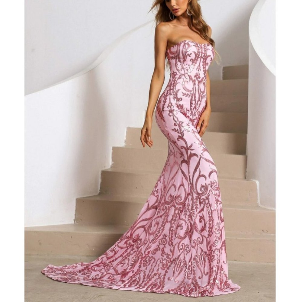 Pink Formal Maxi Dress with tail - Picture 1 of 15